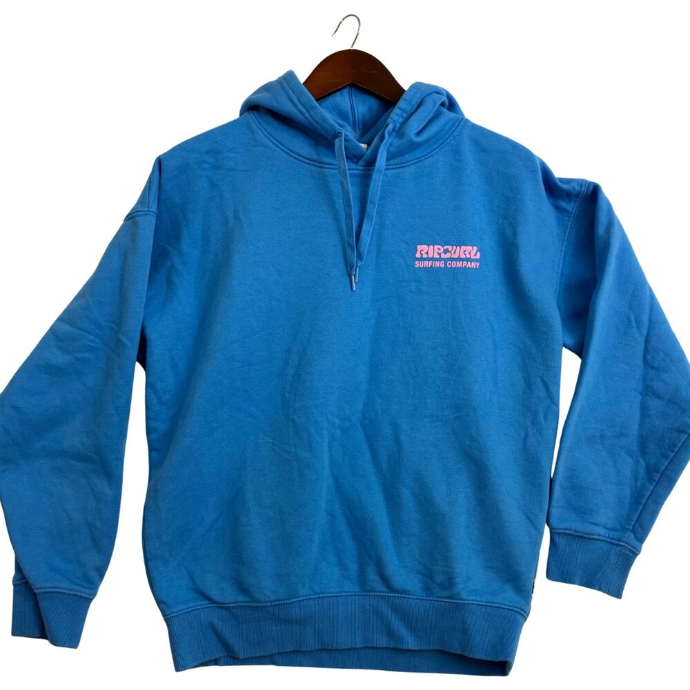 Rip Curl Womens XS Blue Pullover Hoodie Pink Logo Surfing Company Sweatshirt